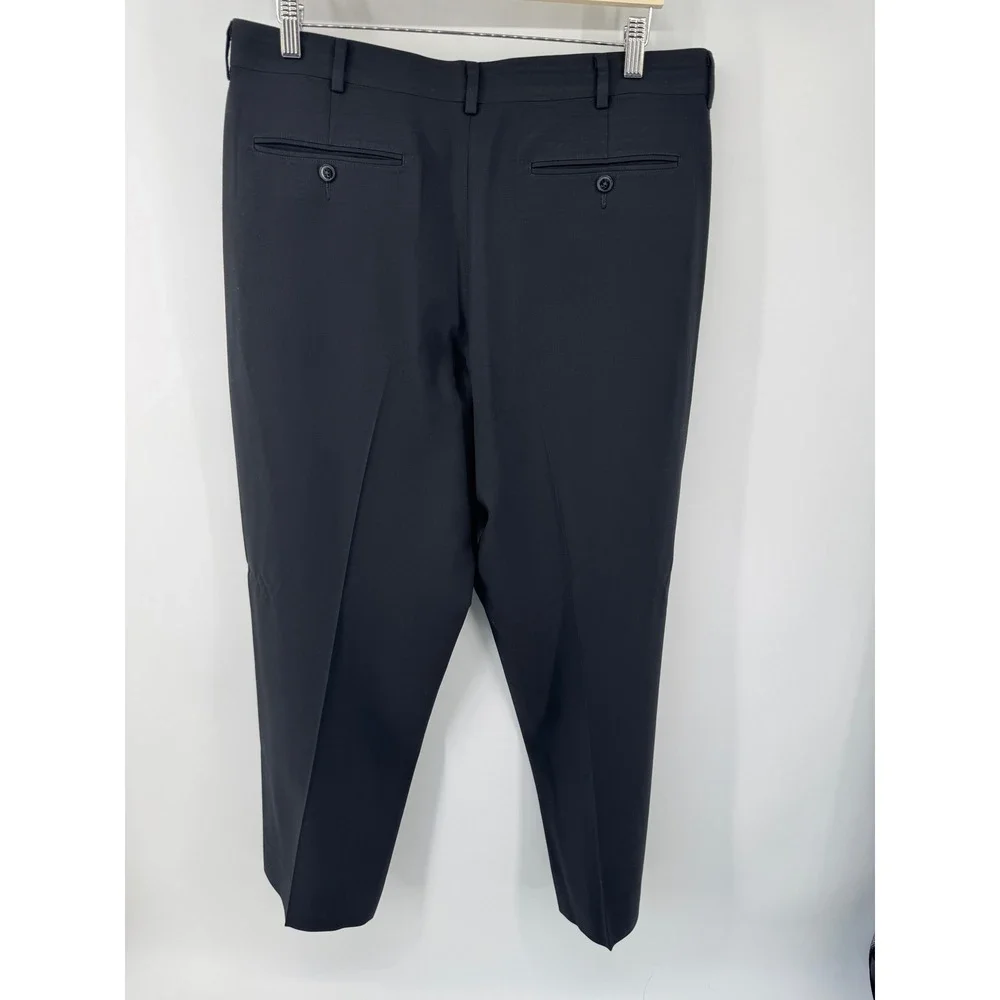 LL Bean Classic Fit Wool Dress Pants Mens 36W Black Pleated Trousers